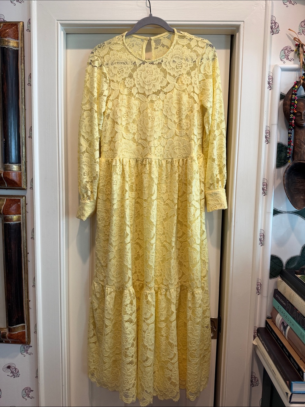 Anthropologie Lace Tiered Long-Sleeve Dress - Yellow